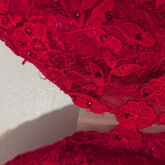 Morrell Maxi Red Lace Corset Dress Rhinestones Cami Straps Prom Hoco Formal 10 - Picture 5 of 15